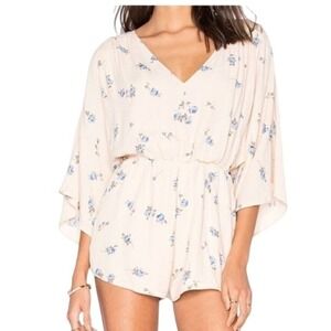 Line Dot Floral Print Ruffle Sleeve Romper Women Size L shorts Jumpsuit new boho